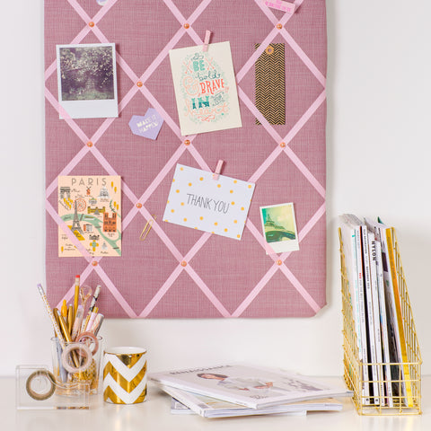 Rose Pink Linen & Copper Notice Board Large