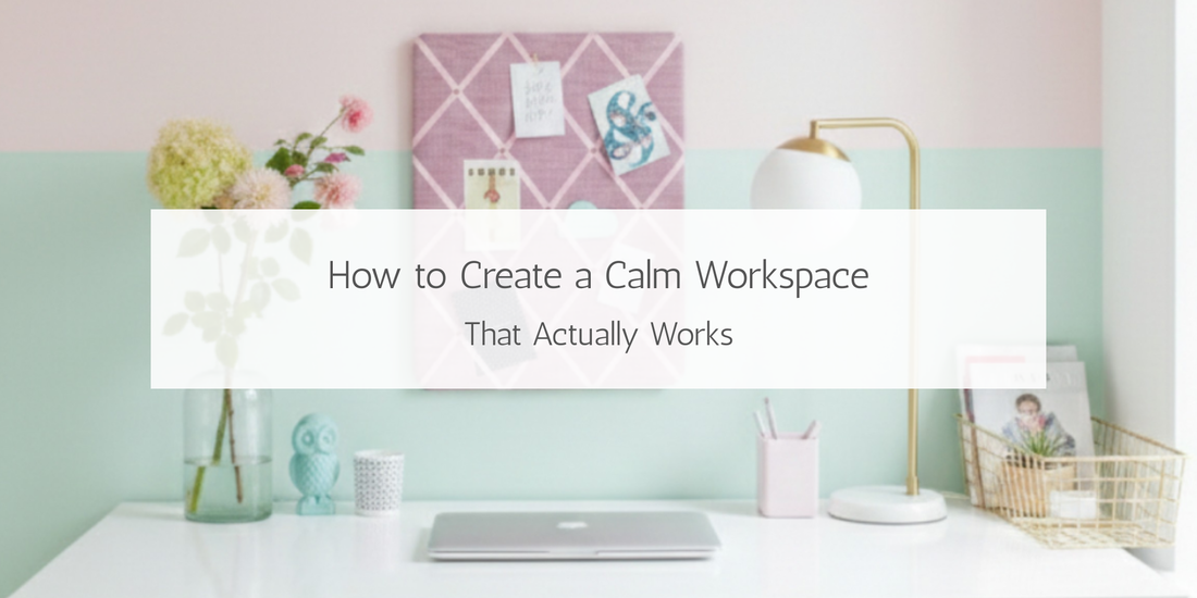 Calm workspace setup with notice board and soft pastel desk styling showing how to create a calm workspace that actually works