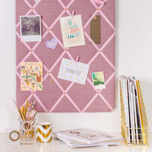 Rose Pink fabric notice board with ribbon detail
