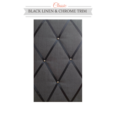 Classic Black Linen Chrome Bulletin Board Ribbon Board