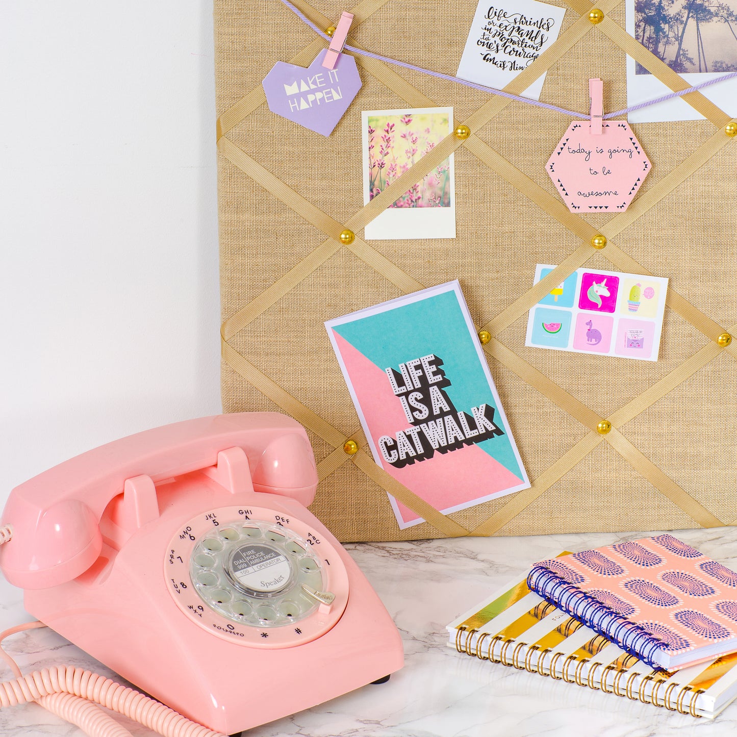 Tobacco Gold fabric notice board holding notes and cards without pins

