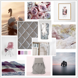 Grey pink heather aubergine colour mood board Interior Decorating Ideas